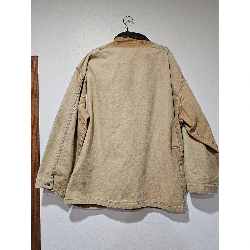 LL Bean Jacket Mens 2XL‎ Tan Canvas Barn Coat Corduroy Collar Workwear Utility